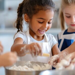 Groupe d'enfants en atelier patisserie au village vacances Neige et Soleil