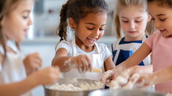 Groupe d'enfants en atelier patisserie au village vacances Neige et Soleil