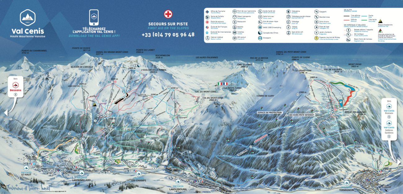 Plan du domaine skiable de la station Val Cenis.