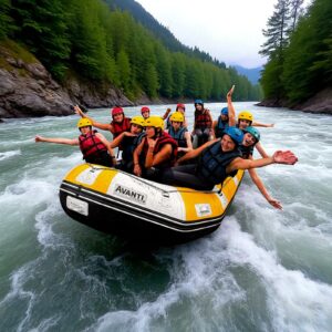 Groupe d'ados en activite rafting en savoie