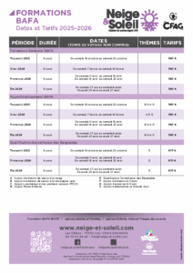 Dates et tarifs BAFA 2025-2026